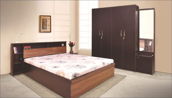 Kingston Bedroom Set with 4 Door Wardrobe, Dresser and Bed Side Table