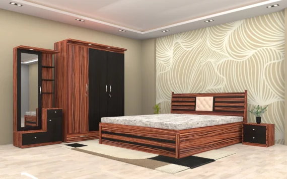 Wooden-dresser-with-mirror-and-side-shelves-in-black-and-brown-finish-scaled.webp