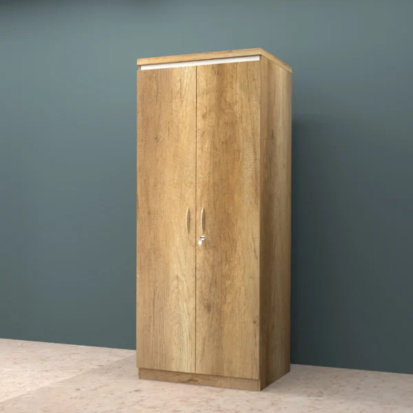 Wooden-two-door-wardrobe-with-sleek-handles-against-a-grey-wall.webp
