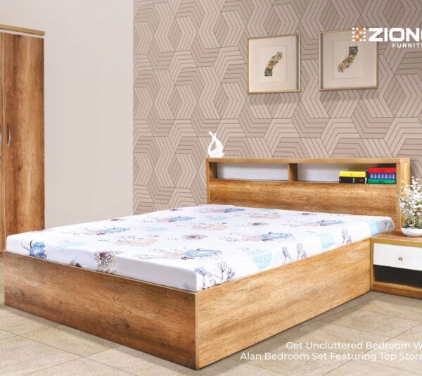 Alan Head & Top Storage Bedroom Set with 2 Door Wardrobe, Dresser and Bed Side Tables