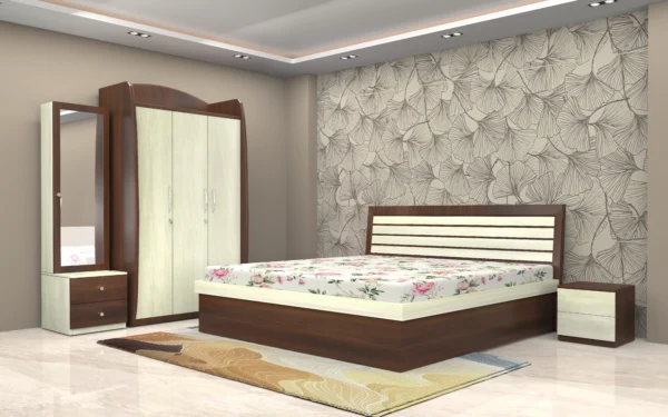 linea-Modern-full-hydraulic-bedroom-set-featuring-a-kingsize-bed-with-panel-headboard-paired-with-Diamond-Series-wardrobe-Linea-dresser-and-2-drawer-bedside-table-scaled.webp