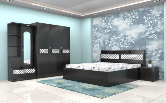 Complete-modern-bedroom-set-in-rich-wood-and-black-tones-featuring-a-hydraulic-bed-3-door-wardrobe-dressing-table-with-mirror-and-2-drawer-bedside-table-scaled.webp
