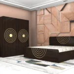 Contemporary-wooden-bedroom-set-with-bold-gold-circle-accents-featuring-bed-wardrobe-dresser-and-side-table-scaled.webp