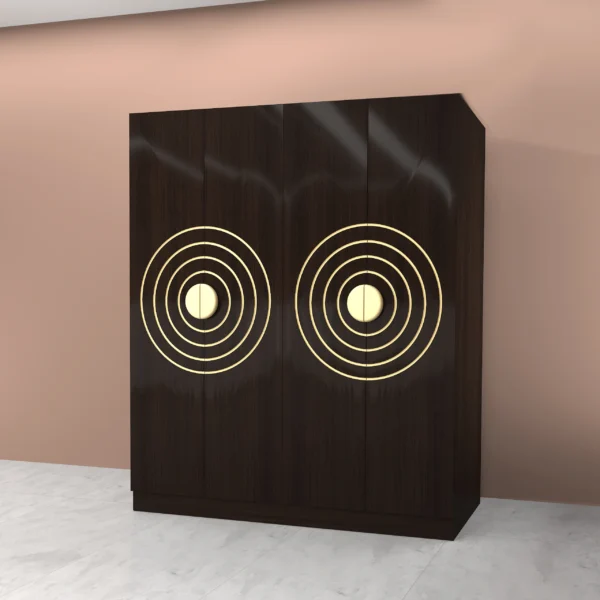 Dark-wood-wardrobe-with-a-sleek-finish-featuring-dual-golden-concentric-circle-designs-on-the-front-panels.webp