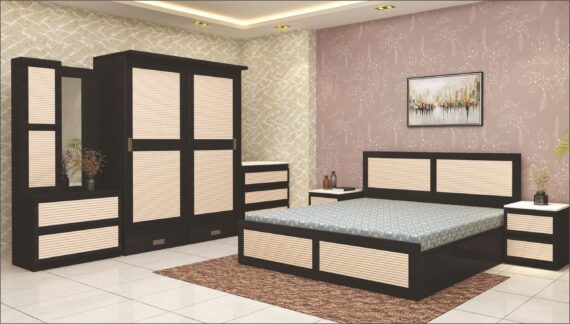 Fossil Kingsize Bedroom Set With Sliding Wardrobe, Dressing, COD and Bedside Tables