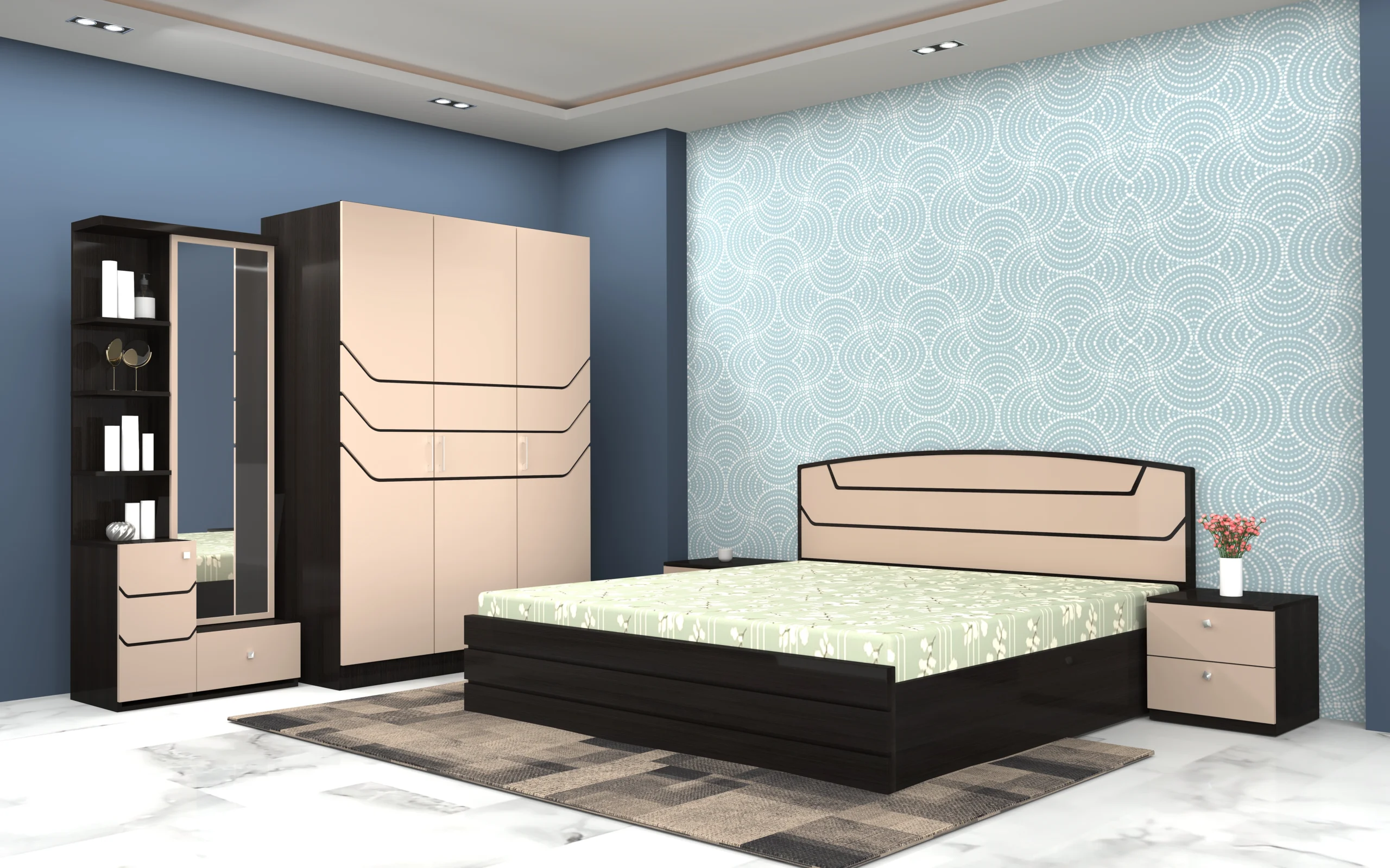 Ciga Kingsize Bedroom Set With 3 Door Wardrobe, Dressing and Bedside Tables