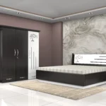 Modern-wooden-bedroom-set-with-bed-wardrobe-dresser-and-side-table-featuring-sleek-white-panels-and-tree-motif-design-scaled.webp