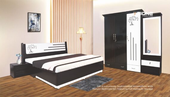 Banyan Bedroom Set with 3 Door Wardrobe, Dresser and Bed Side Tables