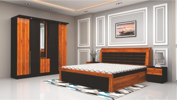 Maisie Kingsize Bedroom Set With 4 Door Wardrobe, Attached Dressing and Bedside Tables