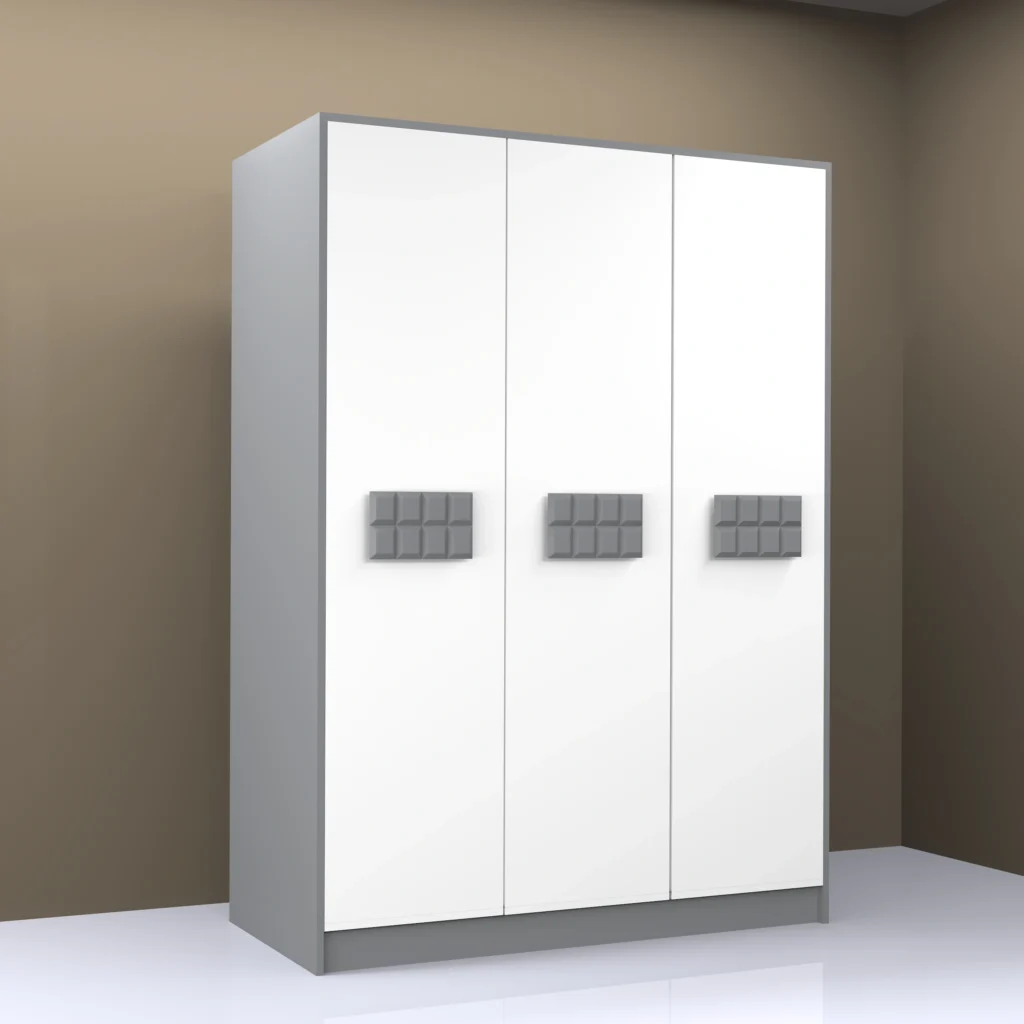Sleek-door-wardrobe-in-dark-wood-featuring-vertical-handles-and-signature-gold-circle-detailing.webp