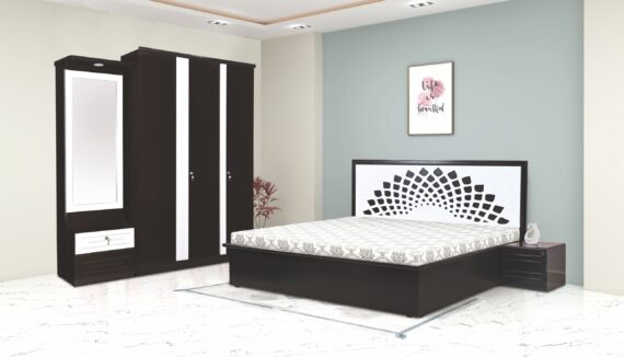 ABLAZE Bedroom Set with 2/3 Door Wardrobe, Dresser and Bed Side Table