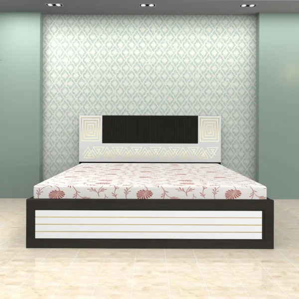 ANTONIO-black-and-white-designer-bed-with-geometric-headboard-and-floral-mattress.webp