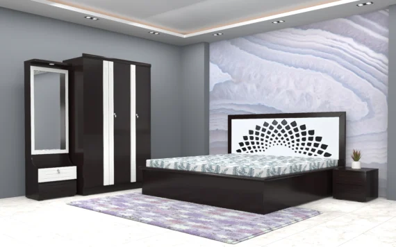 Ablaze-Modern-bedroom-with-dark-wood-furniture-a-patterned-headboard-lavender-rug-and-light-grey-walls-scaled.webp