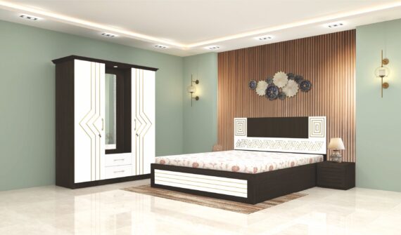 ANTONIO Bedroom Set – Hydraulic King Bed, 3-Door Wardrobe with Dresser & Bedside Table