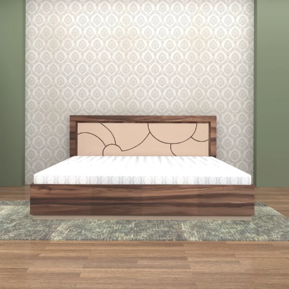 Artemis-bed-with-curved-headboard-design-and-patterned-mattress.webp