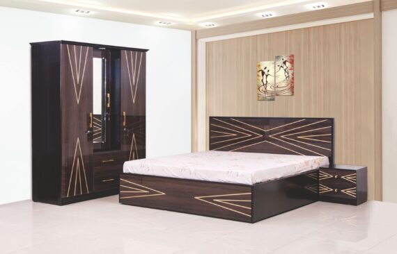LORENZO Bedroom Set with 3-Door Wardrobe with Dresser & Bedside Table