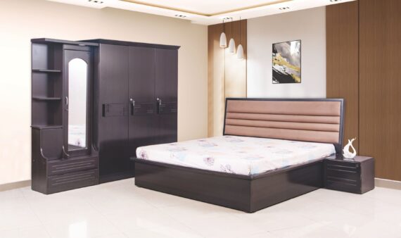 Metier Bedroom Set with 3/4 Door Wardrobe or Dresser and Bed Side Table