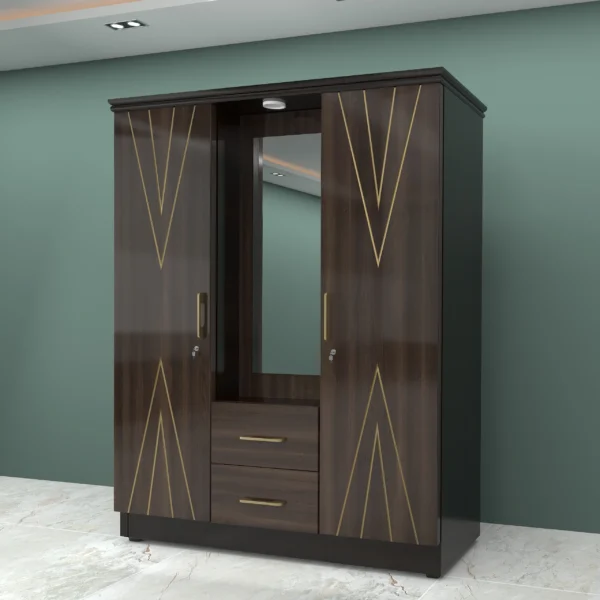 Modern-wooden-wardrobe-with-dual-tone-finish-and-silver-curved-handles.webp