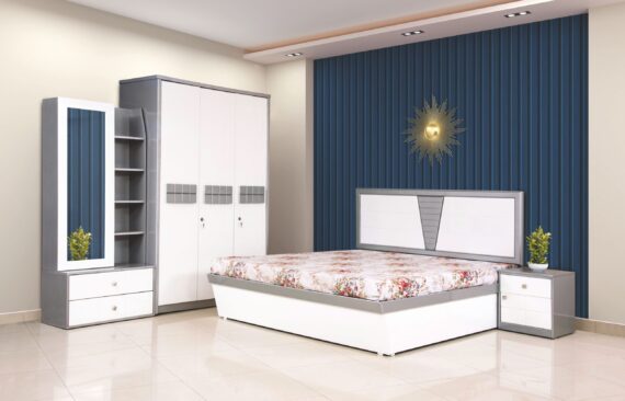 SCANTY Bedroom Set – Hydraulic King Bed,2/3 Door Wardrobes, Dresser & Side Table