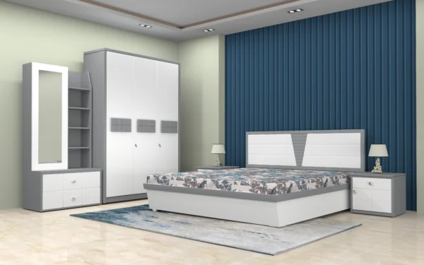 Scanty-bedroom-set-featuring-a-hydraulic-king-bed-in-a-geometric-pattern-design-paired-with-Sepia-wardrobe-dresser-and-bedside-table-for-a-coordinated-contemporary-scaled.webp