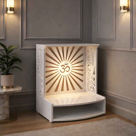ZMDR-01 Premium Wooden Temple | White Finish | Modern Home Mandir for Pooja Room
