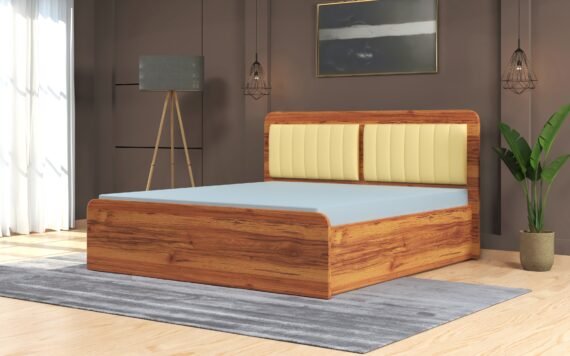 AMARA Full Hydraulic Bed with Headboard Cushion | SS UV Finish | Premium Bedroom Furniture Set