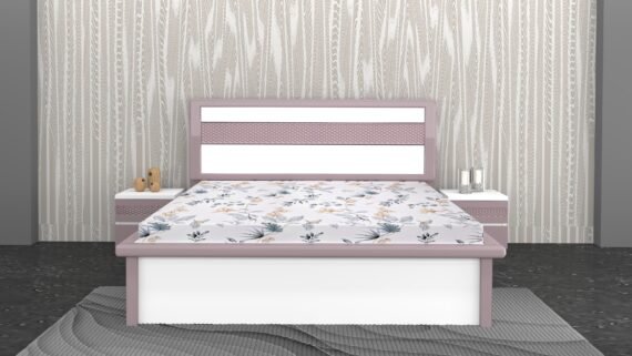 SOLACE Full Hydraulic King Bed 78x72 | White & Beige | Premium King Size Storage Bed