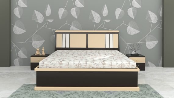 BELAVITA Full Hydraulic King Bed 78x72 with Headboard Storage | Walnut & Cappuccino | Premium King Size Storage Bed
