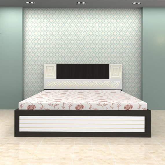 ANTONIO Hydraulic King Bed 78x72 | Walnut & White | Modern King Size Storage Bed
