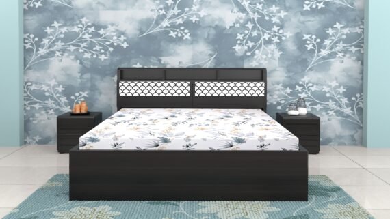 PRISTINE Full Hydraulic King Bed 78x72 with Headboard Storage | Walnut & White | Premium King Size Storage Bed