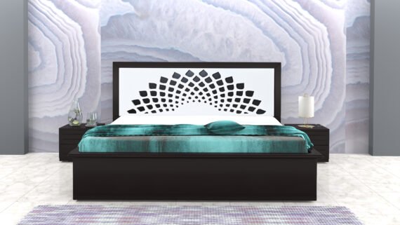 ABLAZE Full Hydraulic King Bed 78x72 with Designer Headboard | Walnut & White | Premium King Size Storage Bed